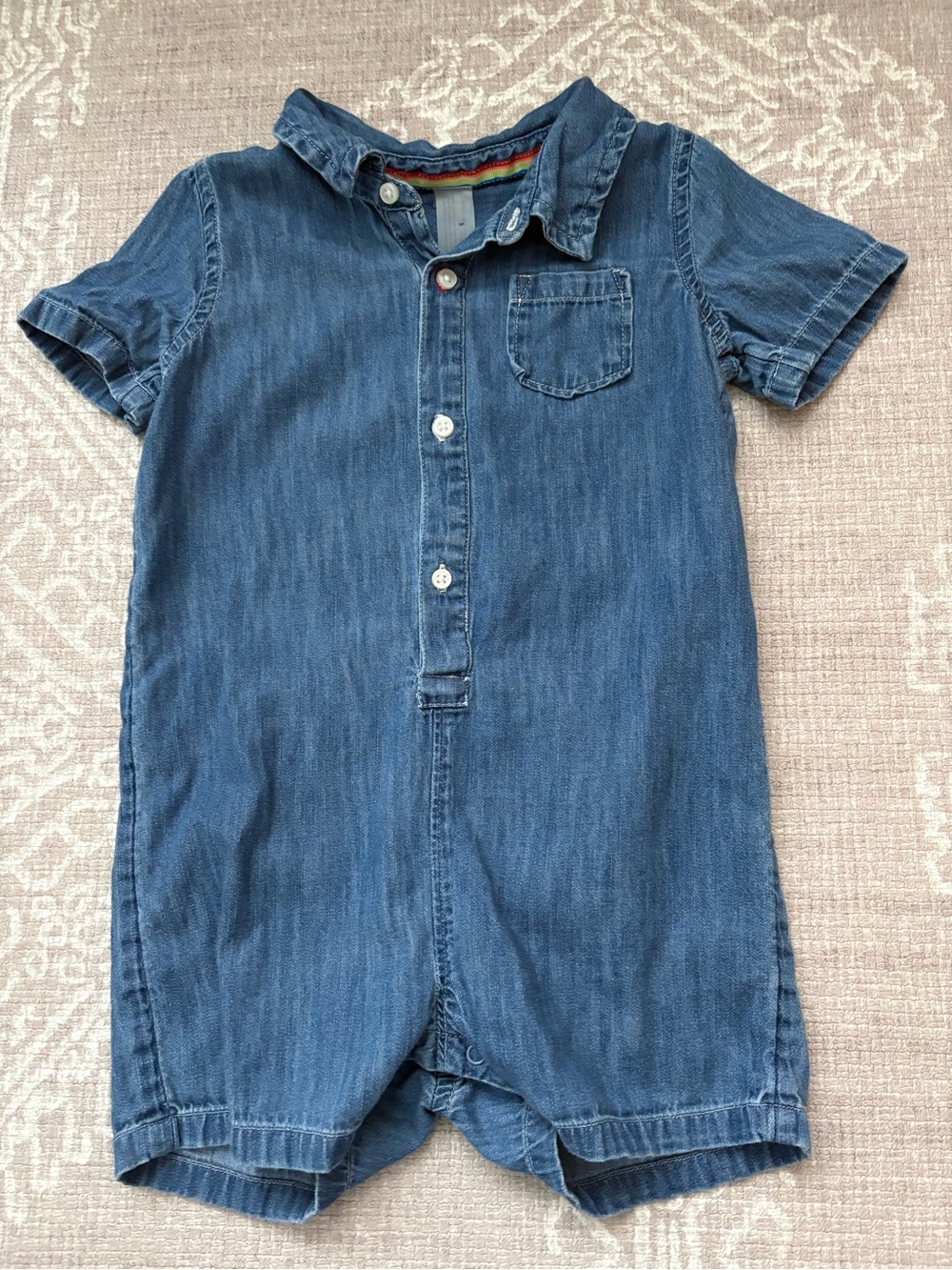 Primary Denim Button-Front Short Sleeve One-Piece - Blue